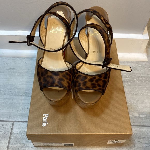 Super dombasle 160 pony leopard heels - red bottoms cork cheetah print -Y2K 37.5 - Picture 3 of 10